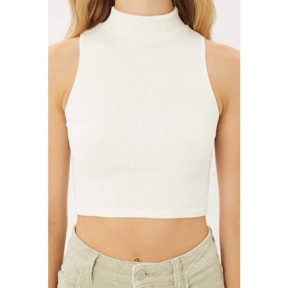 NEW Ivory Seamless Mock Neck Halter Crop Top Basic - Picture 9 of 9